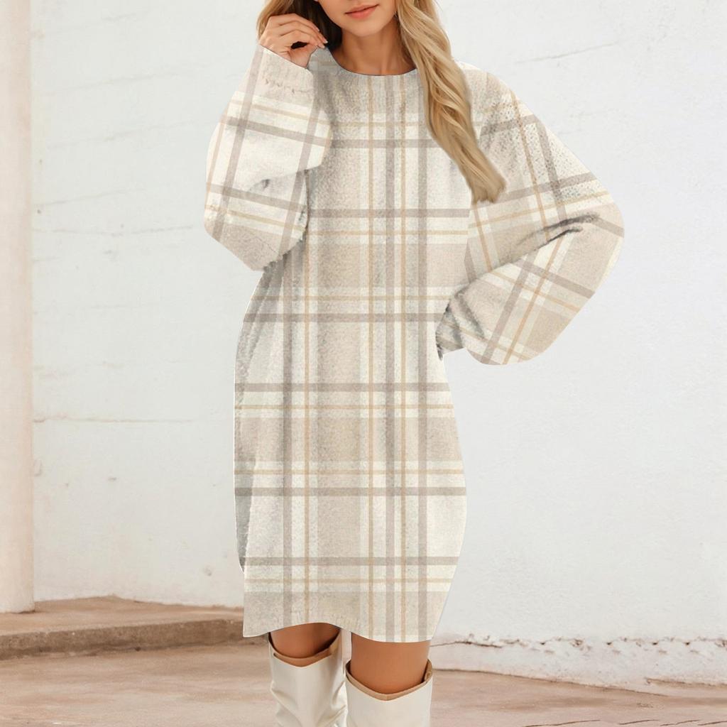 Women's Round Neck Casual Long Sleeve Plush Dresses