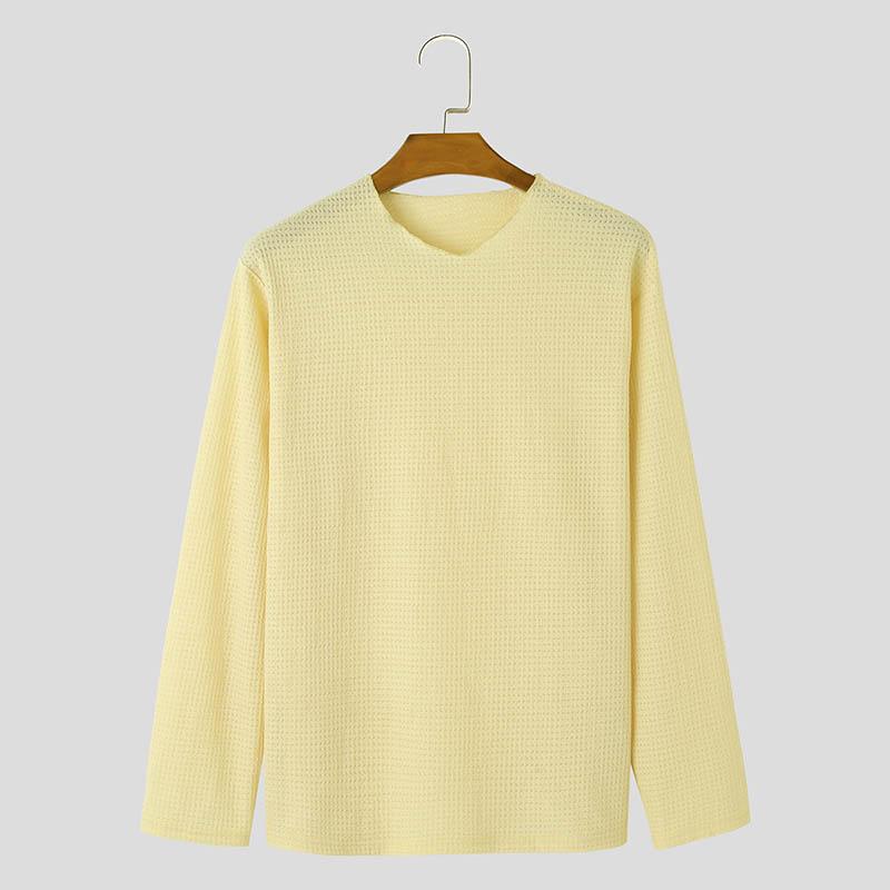 INCERUN Men Spring Long Sleeve Texture Tops Casual Loose Solid Pullovers