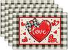 Valentine's Day Placemats Set of 6 18x12 Inch Love Heart Buffalo Plaid Linen Place Mat Wipeable Galentines Table Mat