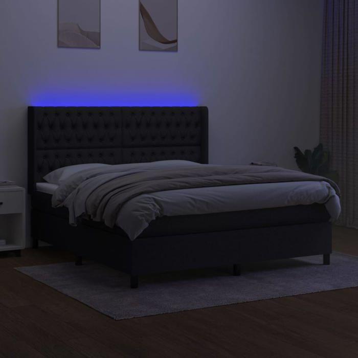 Maison Exclusive - Sommier à lattes de lit matelas et LED Noir 160x200 cm Tissu