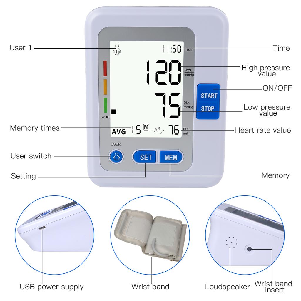 Blood Pressure Monitor, Automatic Digital Upper Arm BP Cuff, 99-Reading Memory, 2-Users Mode, Speaker, LCD Display-Universal Cuff Size (M)