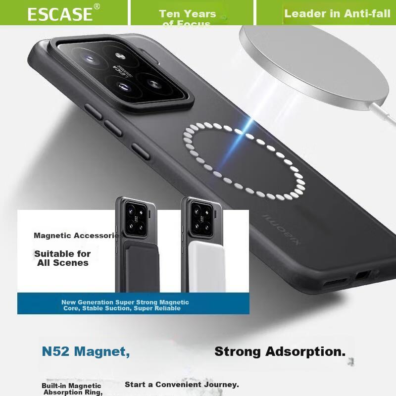 ESCASE Magnetic Shockproof Case for Xiaomi 15 Smartphone, Ultra-Thin Matte Anti-Fingerprint Protective Cover, Translucent Black