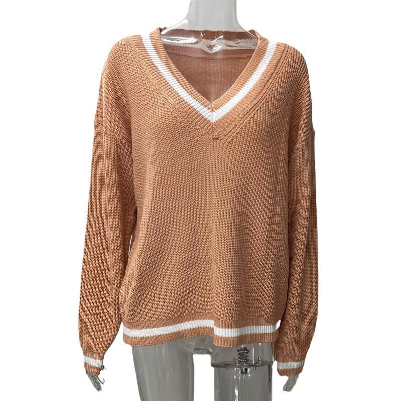 New Deep V-Neck Commuting Knitted Sweater - Autumn/Winter Loose Off-Shoulder Style for Women