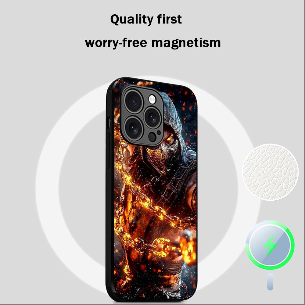 Mor-tals Kombat fashion game design Phone Case For iPhone 16 15 14 13 12 11 Plus Pro Max High-end Luxury Magsafe Sheepskin