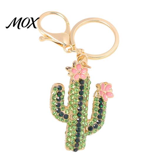 Golden Plated Key Holder Bling Rhinestone Cactus Keychain, Pink Flower Keyring Pendant Pendant, Handbags Backpacks Purse Charm Accessory Decoration