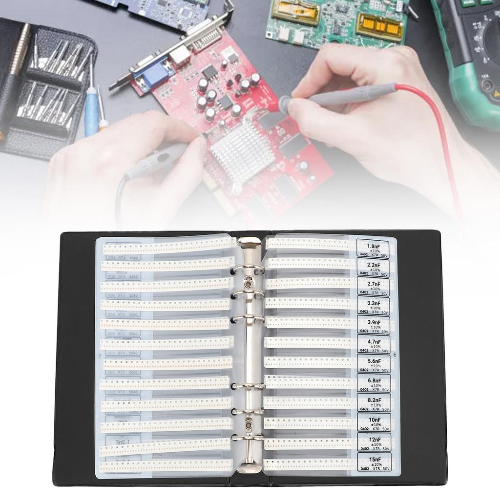Образцы SMD-конденсаторов, 84 номинала по 50 шт. Всего 4200 шт. Типы COG, X7R, X5R с organized страницами для обслуживания, обучения, экспериментов