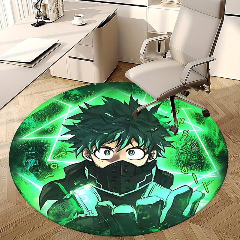 1pc My Hero Academia Green Aura Round Carpet - Anime Design Chair Mat, Non-Slip Rug for Office, Home Decor, Living Room, Bedroom, Game Room, Dormitory