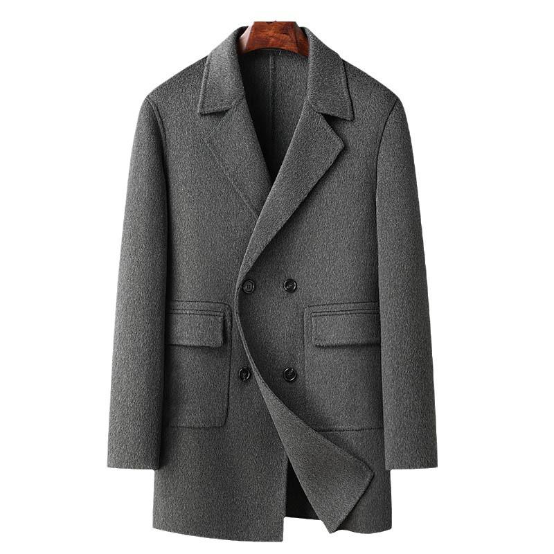 Autumn and Winter New Mid-length 100% Wool Double-sided Woolen Coat Young Men's Double-breasted Coat Jacket for Men
