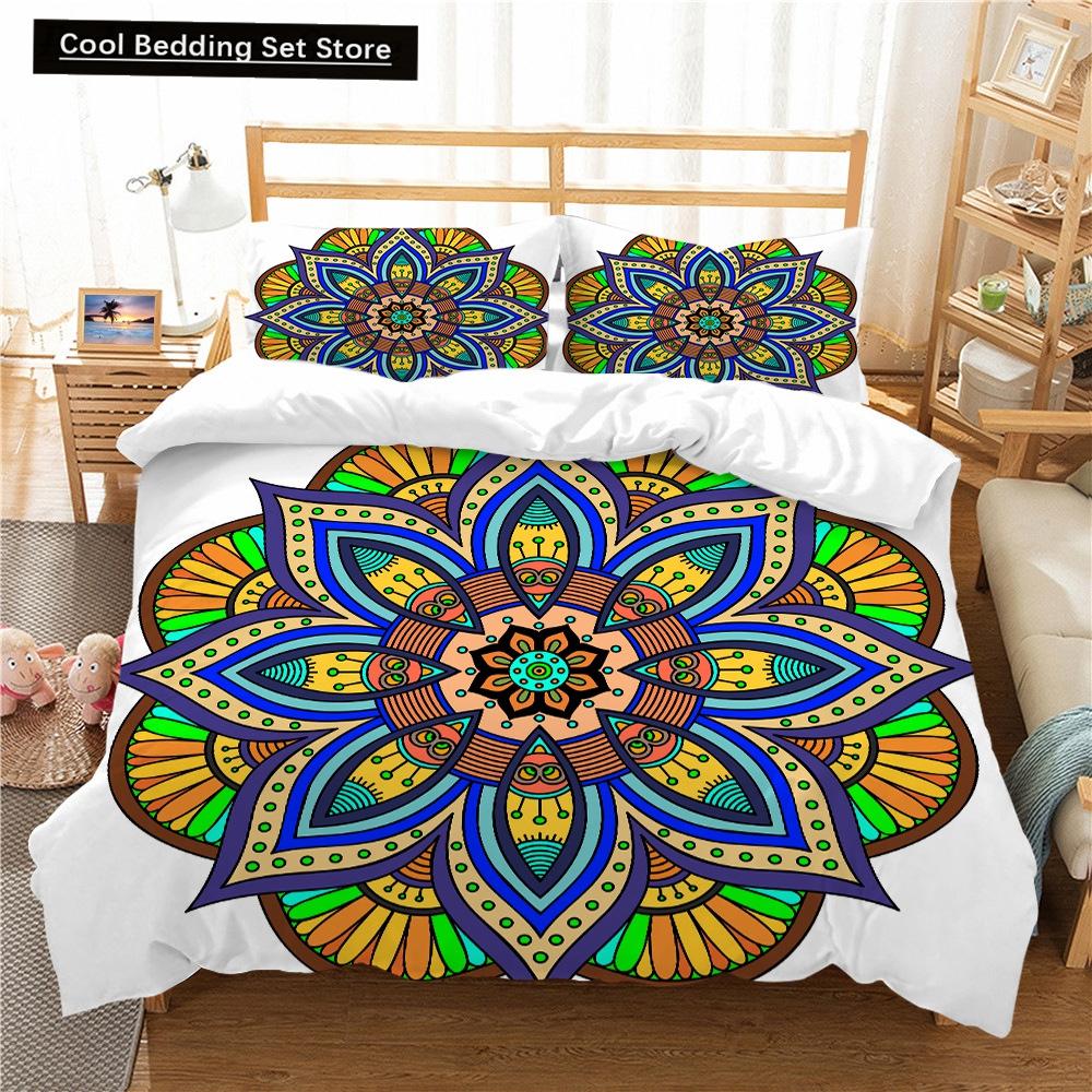 Богемная Постельное Белье с Лотосом Король Королева Пододеяльник Boho Мандала Комплект Постельного Белья Для Детей Подростков Взрослых Экзотические Цветы 2/3 шт Полиэстер Пододеяльник
