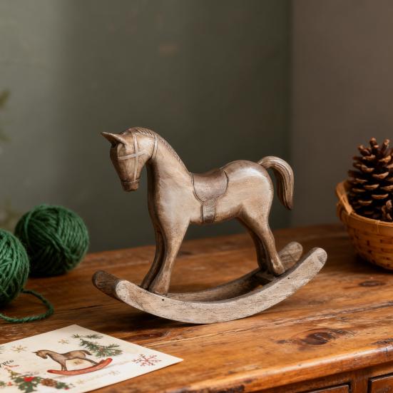 Деревянная резьба Лошадка-качалка Фигурка Винтажная Миниатюрная Статуэтка Лошадки-качалки Украшение для Дома Офиса Гостиной Настольное Украшение Орнамент