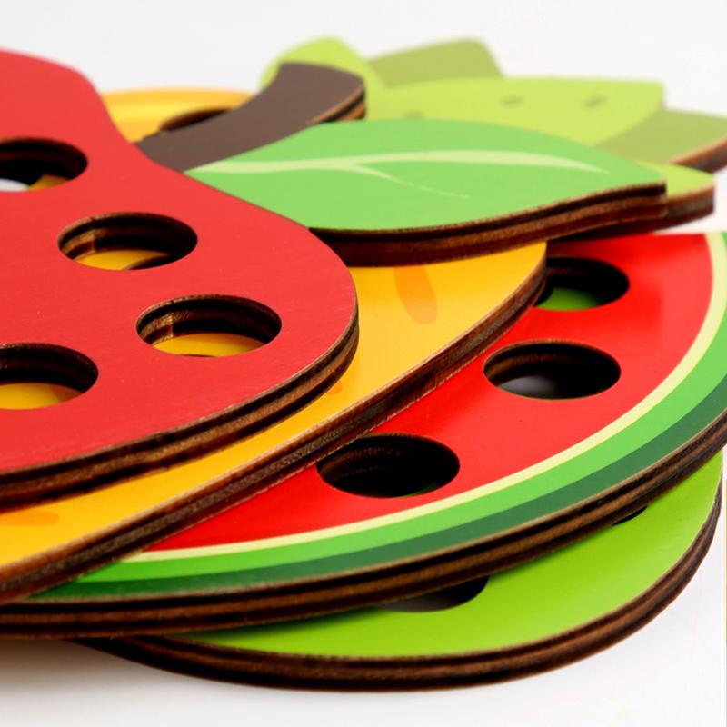 Деревянная игрушка со шнуровкой, обучающие головоломки с фруктами, обучение мелкой моторике, автомобильный дорожный игрушечный набор для малышей, детей