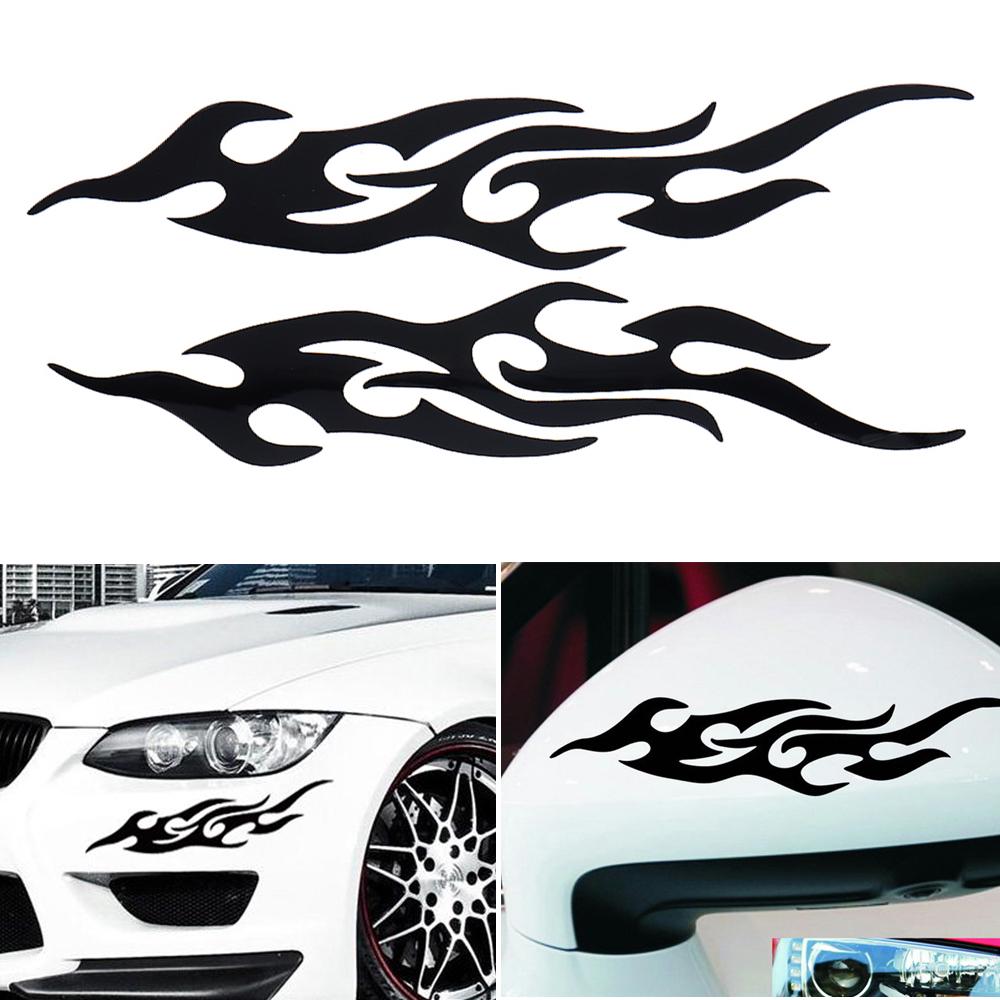 Black PET Fire Totems Creative Funny Stereoscopic Car Scratch Rearview Mirror Sticker Accessories