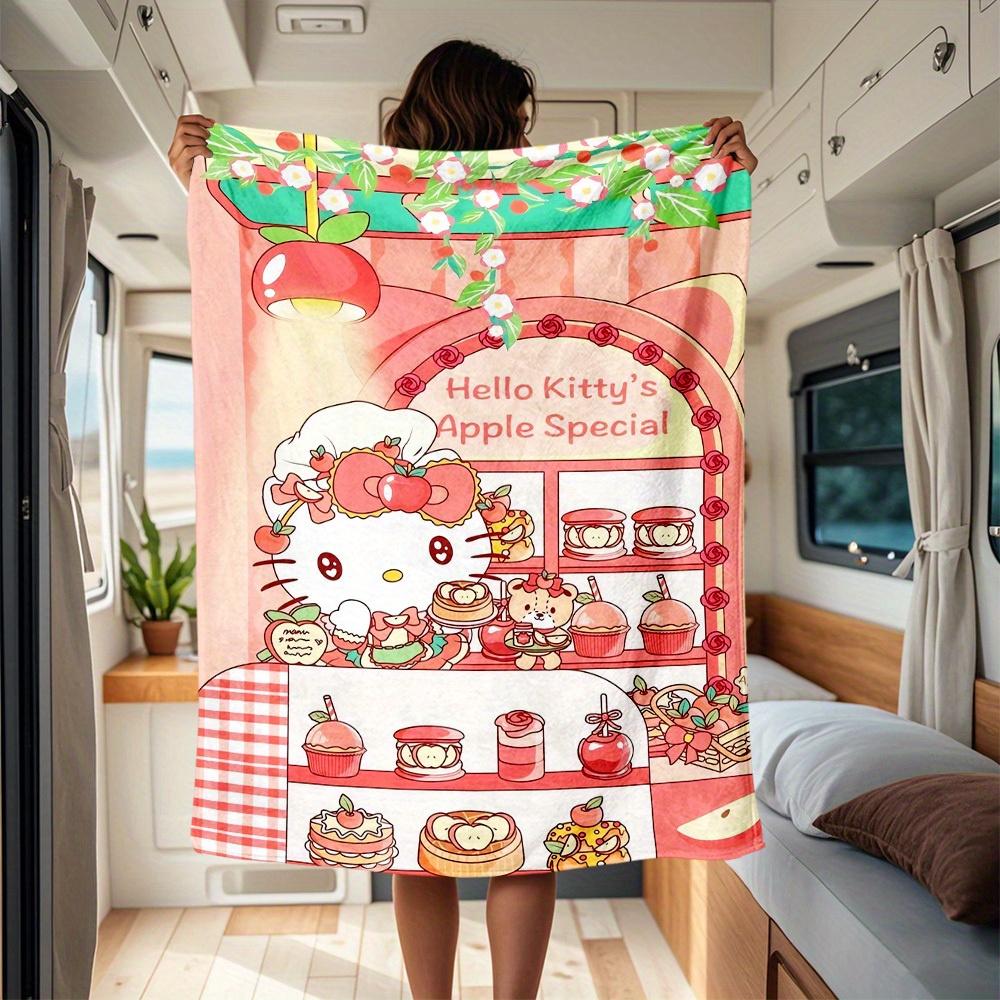 1pc Apple, Sweet, Kitty RV Blanket, Digital Printed Flannel Blanket, Multi-Purpose Four Seasons Hypoallergenic Quilt for Sofa, Bed, Office,