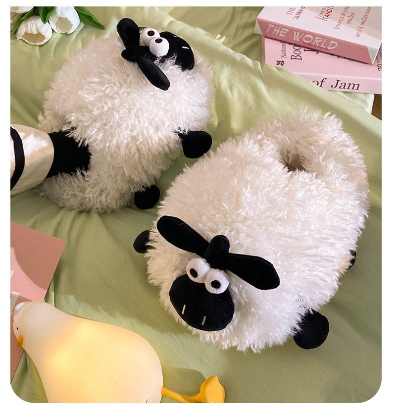 Новые пушистые тапочки для взрослых с рисунком овцы для женщин и мужчин, домашняя обувь с потертостями, зимние теплые плюшевые тапочки на каблуке, тапочки из ягненка, унисекс