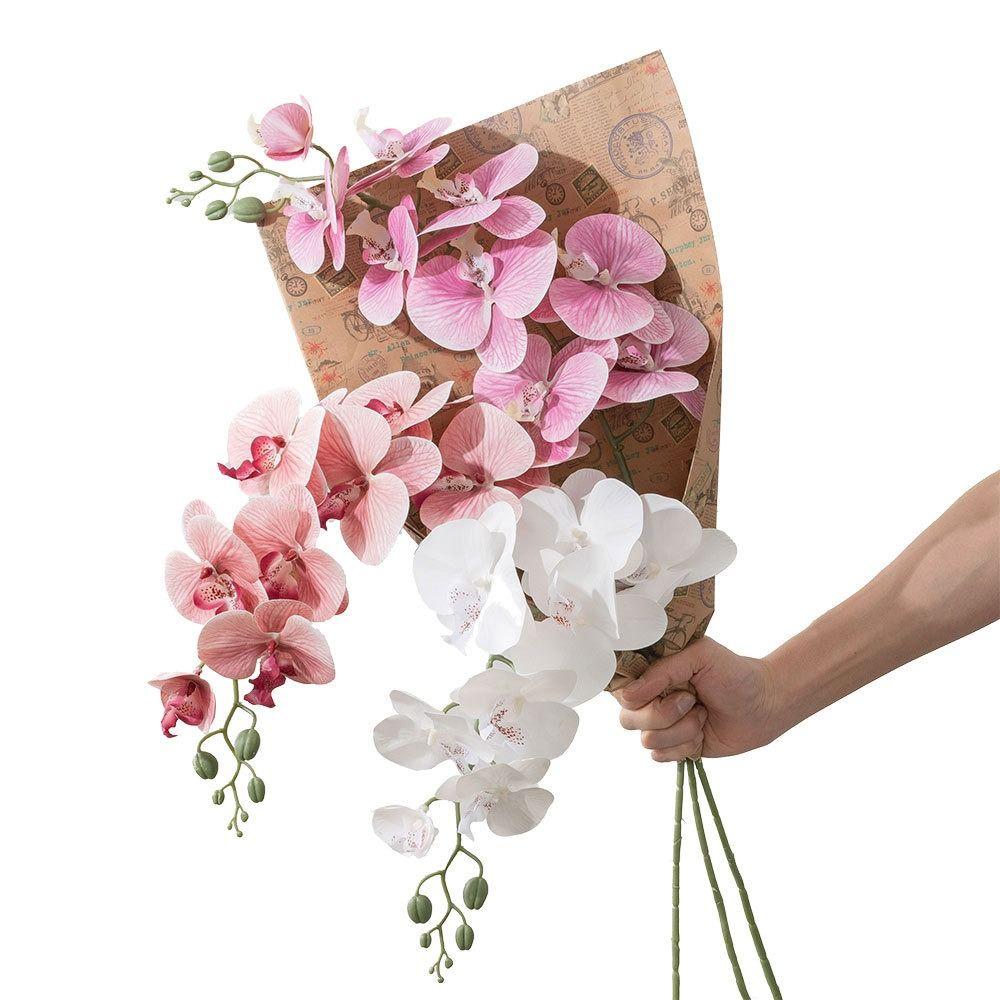 9 Head Artificial Phalaenopsis Branches Real Touch Fake Flowers Office Desktop