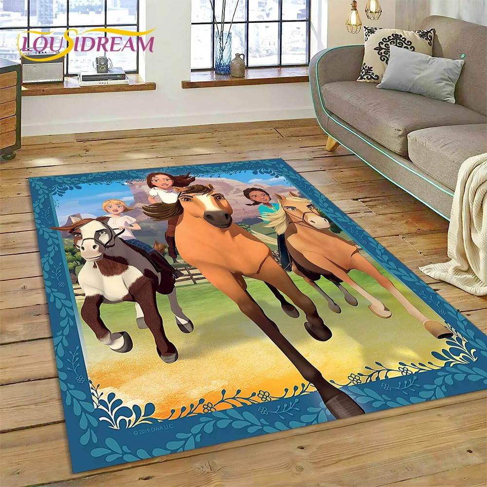 Ковер Spirit Riding Free с мультяшными лошадьми, ковер для гостиной, спальни, домашний декор, нескользящее украшение для дивана, коврик для двери, подарок для девочки