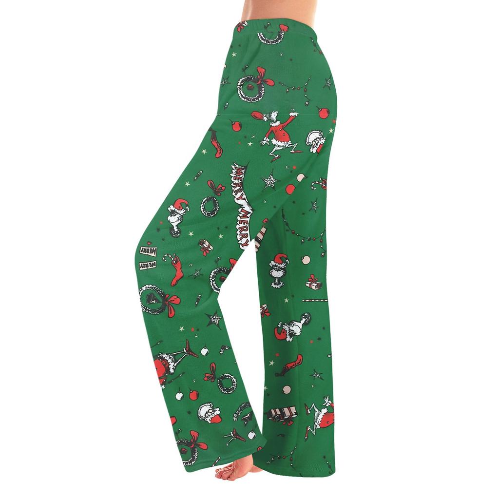 Women  Winter Pants Full Length Long Trousers Flannel Christmas Printed Pants