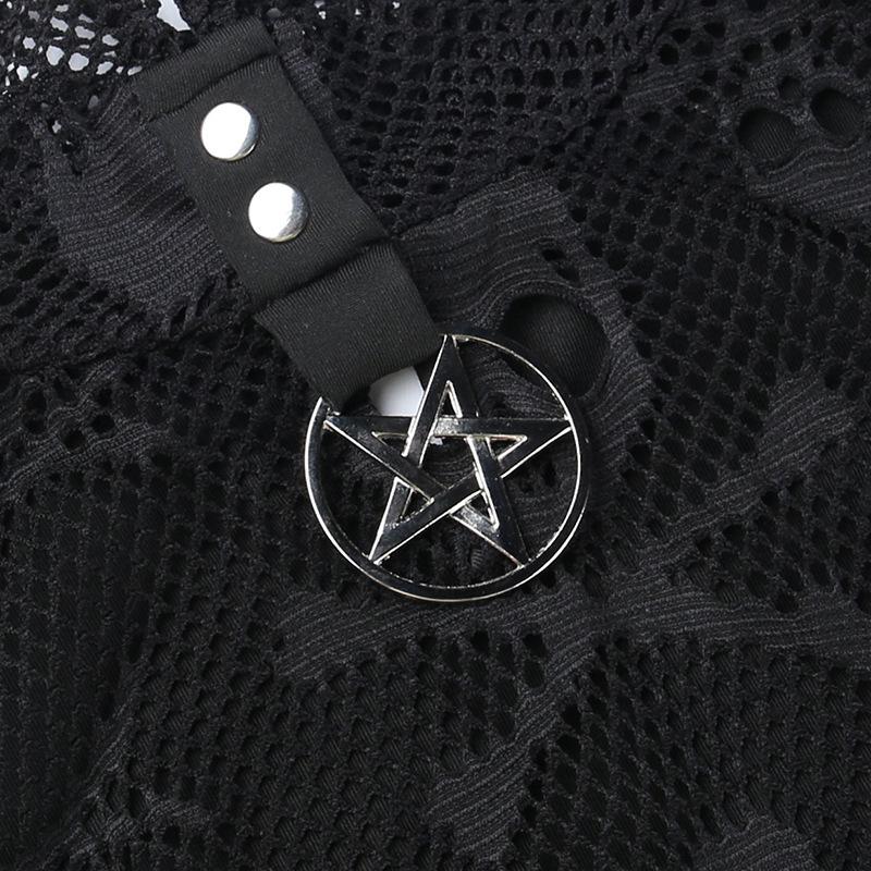 Готические сетчатые укороченные топы с черепом, черная кружевная майка, узкая футболка в стиле панк с перчатками