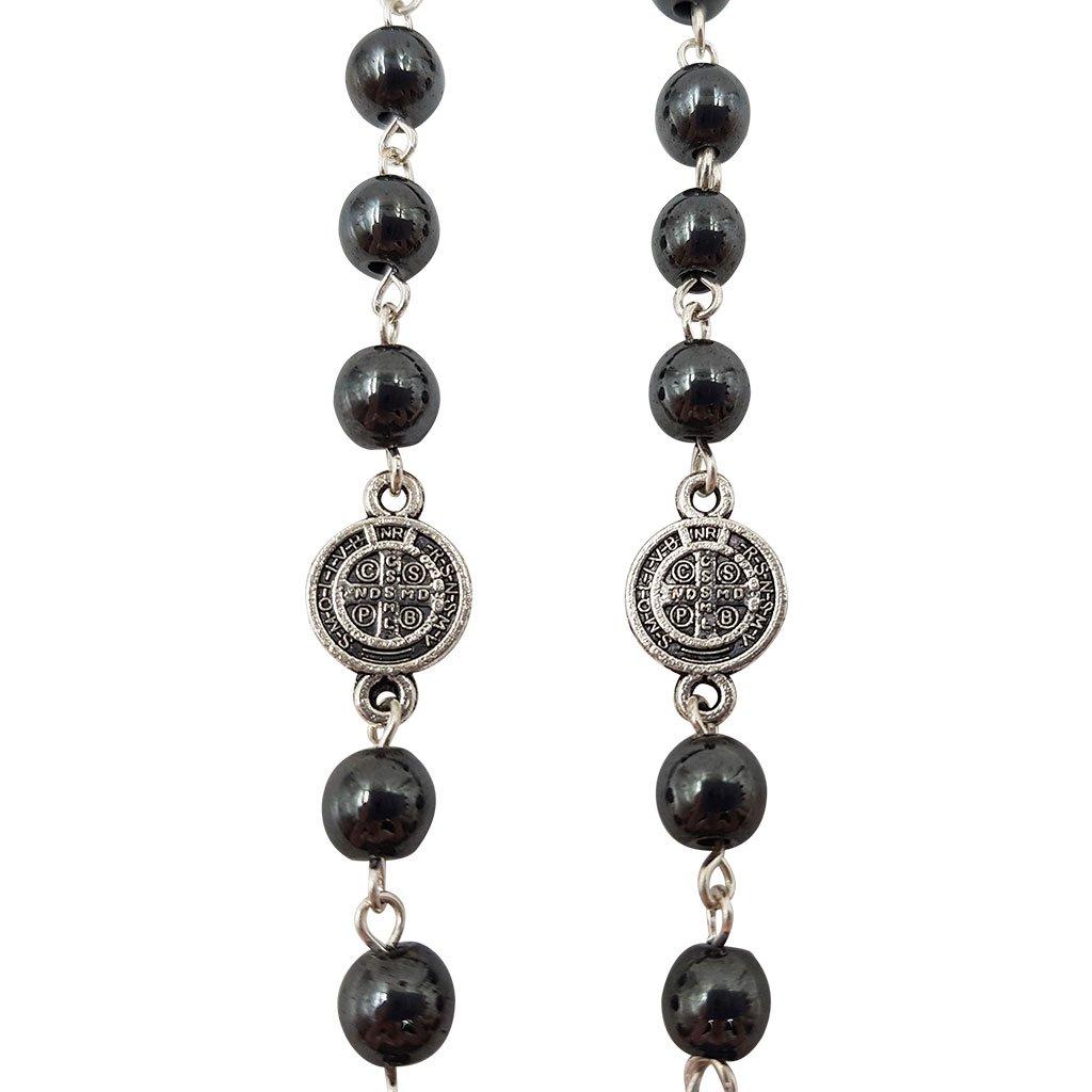 TALISMAN4U Католическое ожерелье с четками и черными гематитовыми бусинами, медаль Бенедикта, подарочный крест из серебра Св.. & Коробка, цинк, покрытая.