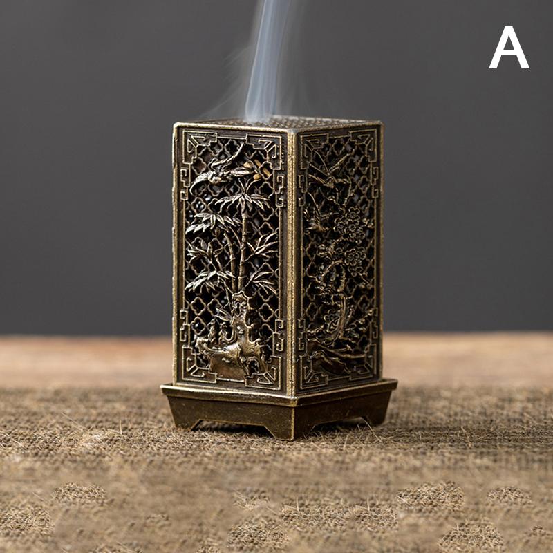 Square Vertical Incense Burner Small Alloy Incense Holder Indoor Aromatherapy Home Ornament Chinese Plum Inense Burners