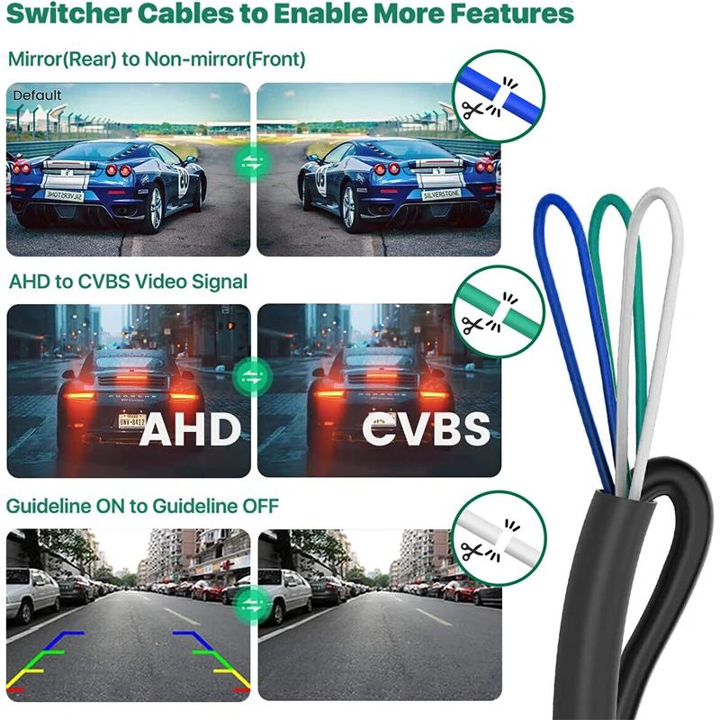 1080P AHD/CVBS Car Rear/Front/Side View Camera Kit - Night Vision Backup Cam with Parking Guide Mirror