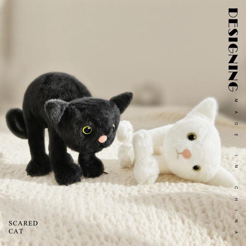 Black And White Cat Plush Toy With Funny Expression For Halloween Gift And Collectors Item