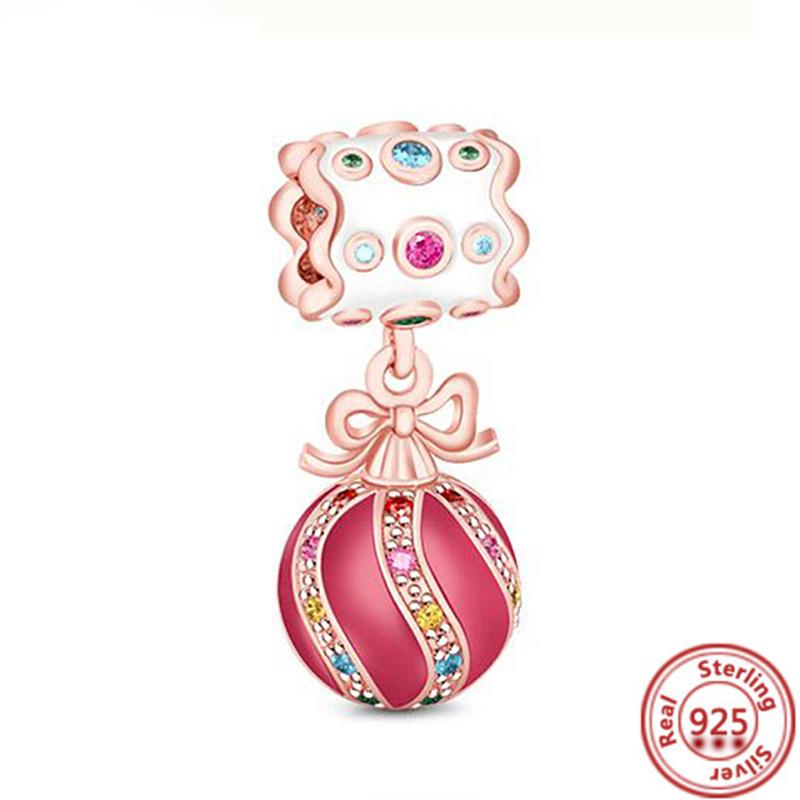 Hot Sale Rose Gold Series Pink Zircon Leaves Heart Pendant Sparkling Clip Bead Fit Charm Bracelet DIY S925 Silver Jewelry