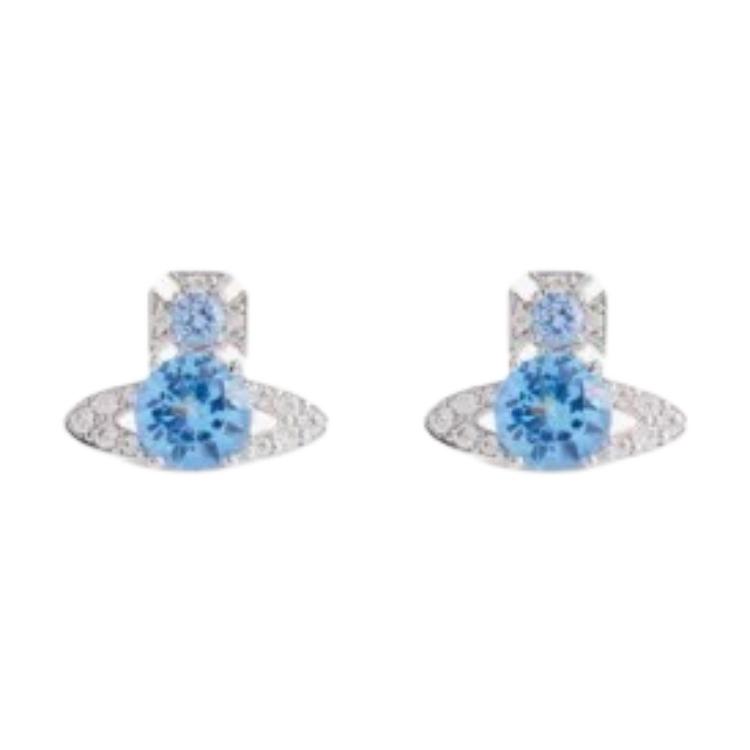 Vivienne Westwood Original Design Brass Cubic Zirconia Gemstone Square Zirconia Stud Earrings Women earrings Blue 6201034M-02P536