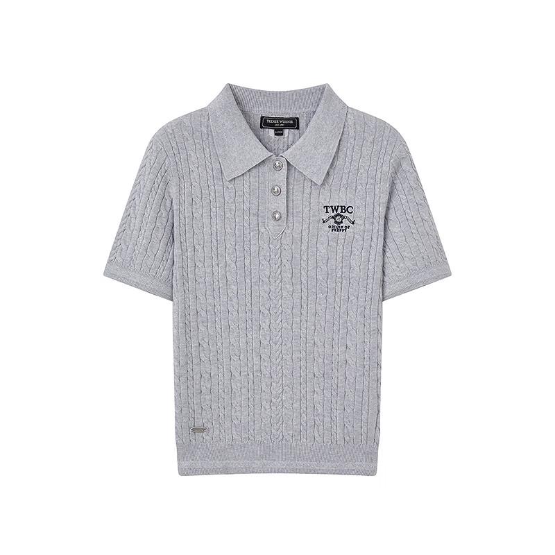 Женский трикотажный свитер поло с коротким рукавом в стиле преппи от Teenie Weenie