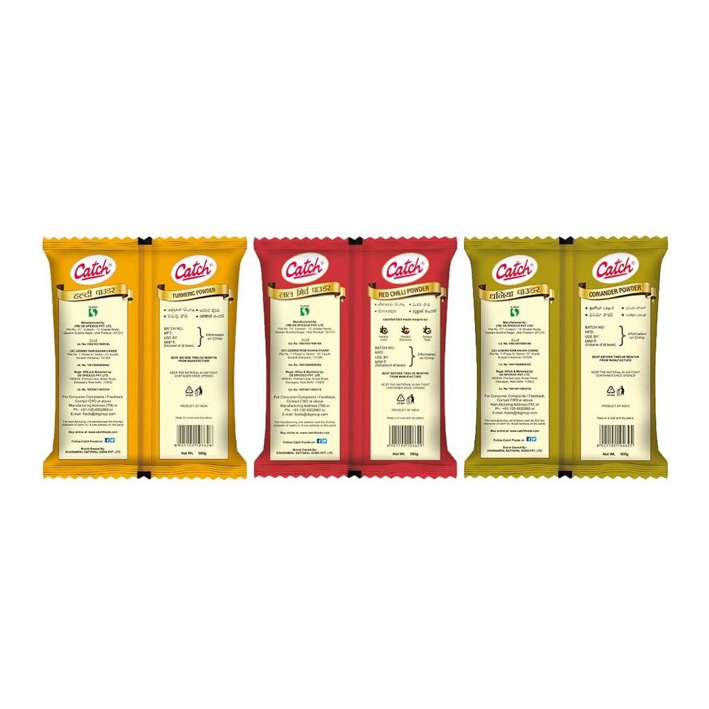 Catch Turmeric Powder 500 GMS + Coriander Powder 500 GMS + Red Chili Powder 500 GMS - Spice/Masala Combo
