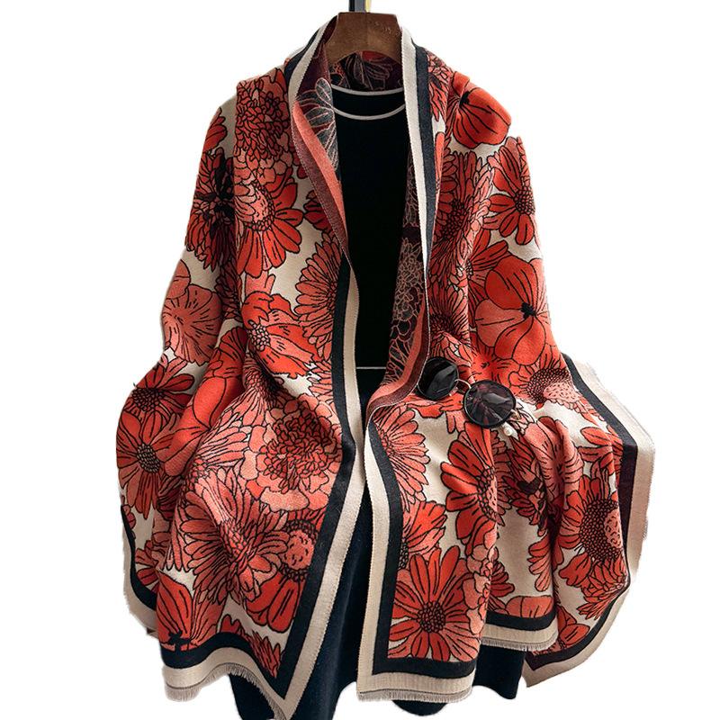 Mori Girl Wind Small Daisy Print Imitation Cashmere Scarf Winter Comfortable Warm Shawl