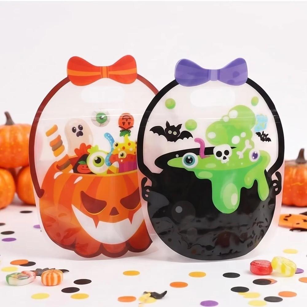 10Pcs Cartoon Halloween Candy Bag Plastic Snacks Storage Bags Self Sealing Bags Trick or Treat