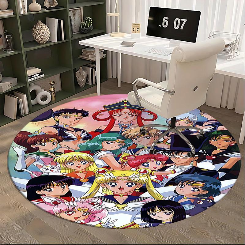 1pc Sailor Moon Anime Round Carpet Office Chair Mat, NonSlip Rug for Home Decor, Seasonal Gift, Suitable for Office, Living Room