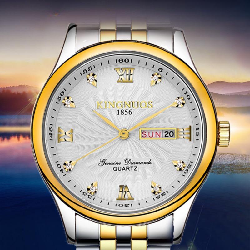 KINGNUOS ультратонкие водонепроницаемые кварцевые мужские часы со стальным ремешком, мужские наручные часы, мужские часы, золотые часы среднего уровня