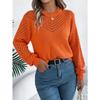 Elegant Round Neck Hollow Out Long Sleeve Pullover Sweater Women 2025 Fashion Sweet Autumn and Winter Casual Knitted Tops Solid Color Office Clothing