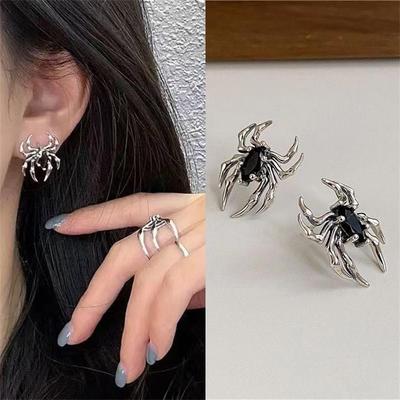 Серьги-гвоздики Diablo Retro Spider для женщин, новый тренд, черные кристаллы, элегантные украшения для вечеринок