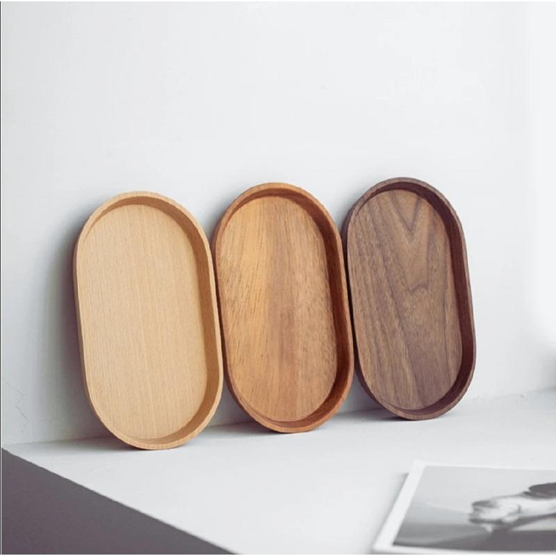 WIKHOSTAR Wooden Dessert Plate Tableware Solid Wood Round Dessert Plate Japanese-style Wooden Tray Snack Plate Dried Fruit Plate Tea Tray