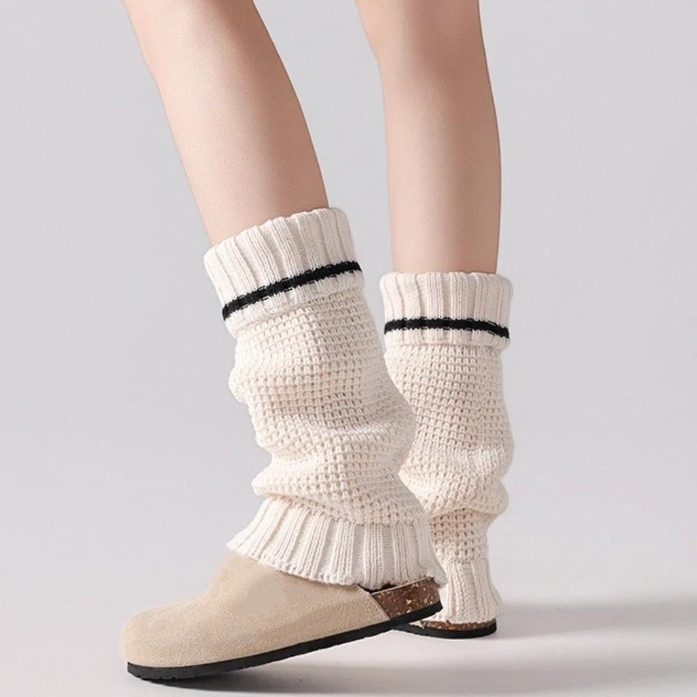 Cute Harajuku Y2K Leg Warmers Stripe Pile Socks Knitted Leg Cover Lolita JK Leggings Sleeve Long Tube Stockings Women