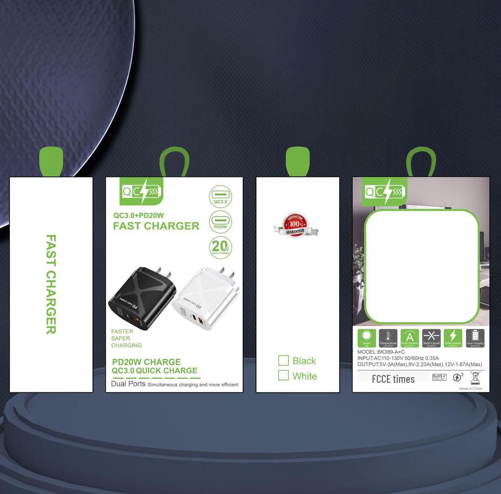 USB-адаптер для путешествий 5В/9В/12В с PD20W и QC3.0 Быстрая зарядка - Стандарт США/ЕС/Великобритании
