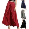 Women Pants Skirt High Waist Ruffle Patchwork Irregular Hem Split Hem Lace Up Ankle Length Dance Party Solid Color Loose Hem Maxi Skirt