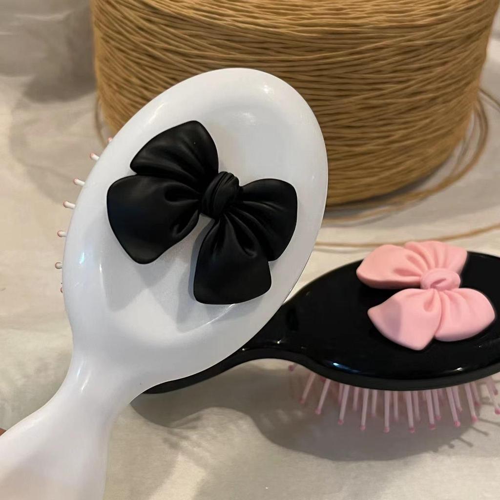 Милая мультяшная расческа с бантом на ручке для массажа кожи головы, переносная пластиковая воздушная подушка, маленькая расческа, щетка для волос с бантом, милая милая расческа