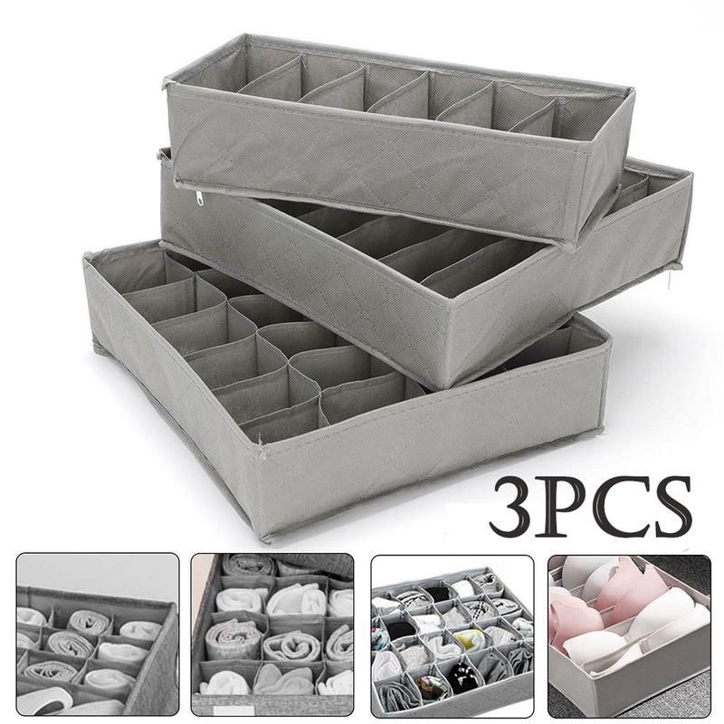 3Pcs Storage Drawer Organiser Storage Box Tidy Socks Bra Ties Draw Divider Underwear Box