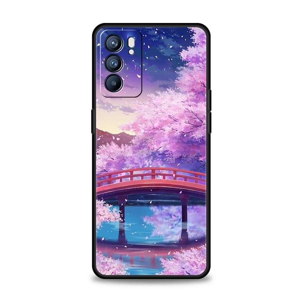 Чехол Cherry Traint Moun Fuji для Oppo Find X6 X5 A54 A53 A52 A9 2020 A15 A95 A17 A16 A76 A74 A57 Reno7 Reno6 Pro Plus 5G