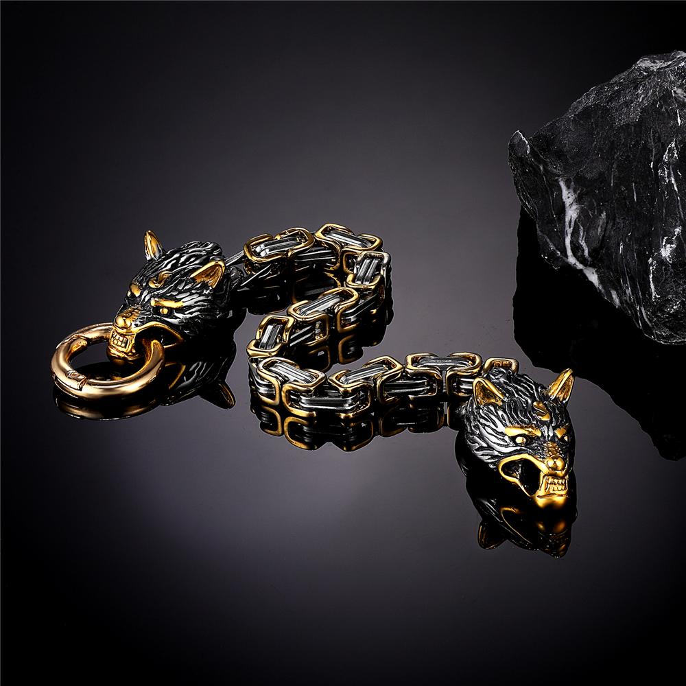 Браслет с головой волка в стиле норвежских викингов, мужской браслет из нержавеющей стали с изображением волка Одина, амулет, никогда не выцветает, золотой цвет, цепочка King, ювелирные изделия в виде камня