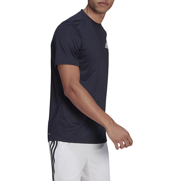 adidas Сплошной цвет, повседневная удобная, быстросохнущая футболка с круглым вырезом и короткими рукавами, мужские топы Legend-Ink-Blue White GM2097