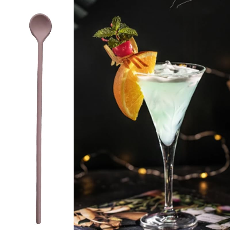 4 Pack Silicone Stirring Spoons 9.9 Inch Reusable Mixing Spoons for Coffee Cocktail Tea Beverages Long Bar Spoons for Home Bar Kitchen Use