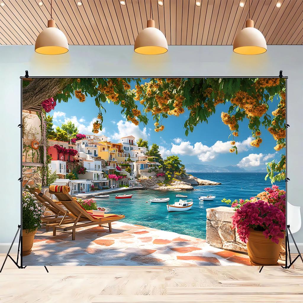 Italian coastal city scenery polyester background - A multi-functional, beach-themed decoration suitable for photography