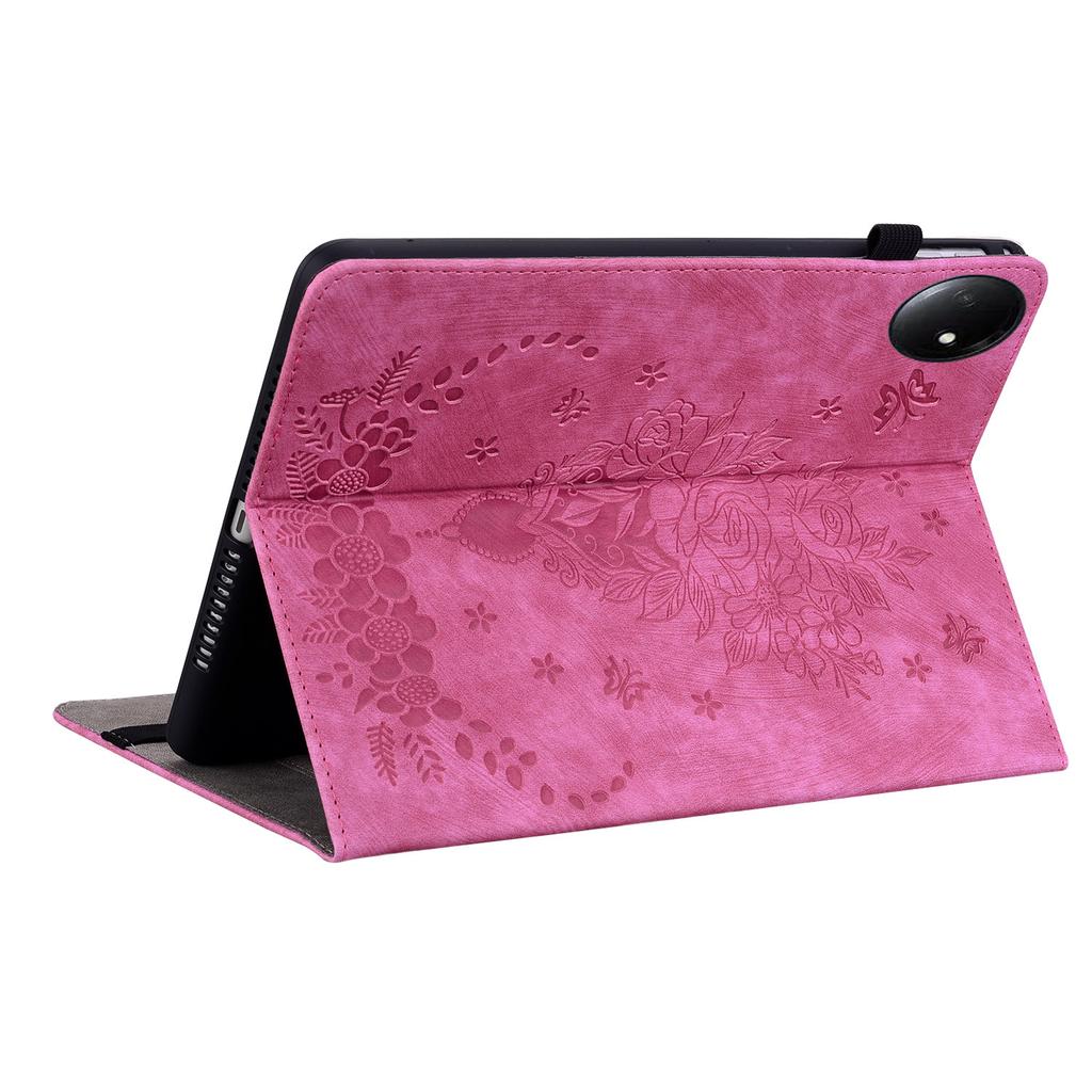 For Xiaomi Redmi Pad SE 4G 8.7 Inch Case Card Holder Anti-Scratch Leather Cover Rose Flower Imprint