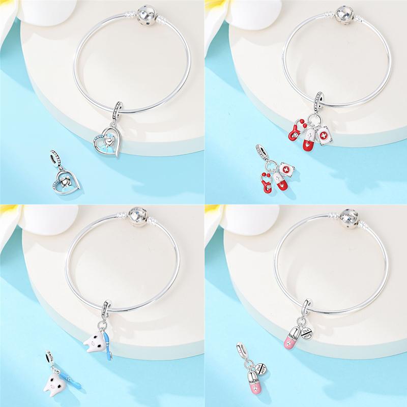 925 Silve Charms Beads Doctor's Teeth Dentist Charms First Aid Kit Dangle For Bracelet Occupation Jewelry Gift