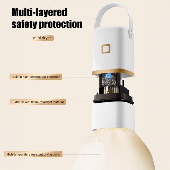 Электрическая сушилка для одежды Мини-сушилка для белья с функцией таймера Простая в использовании Низкий уровень шума Маленькая компактная электрическая сушильная машина с сушильным мешком